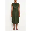 The Lulo Project Hortensia Tie Front Stretch Cotton Midi Dress In Military