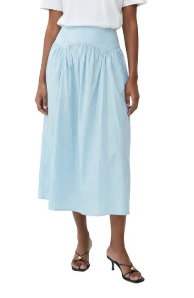 The Lulo Project Maddy Drop Waist Stretch Cotton Midi Skirt In Blue