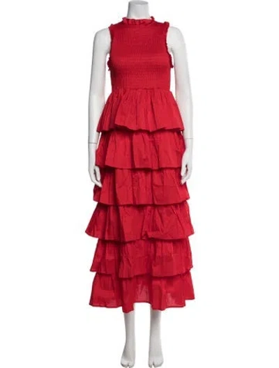 Pre-owned The Lulo Project Mock Neck Long Dress In Red