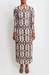 The Lulo Project Nellas Paisley Long Sleeve Mesh Maxi Dress