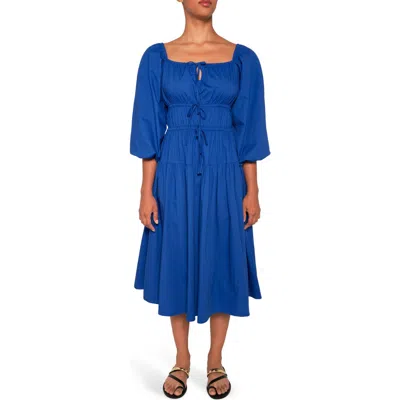 The Lulo Project New Bahia Tiered Cotton Midi Dress In Blue