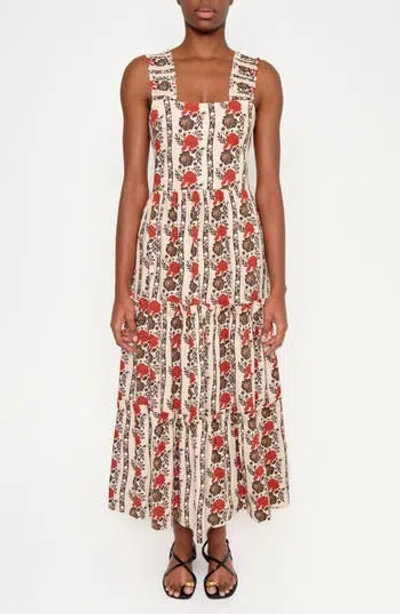 The Lulo Project New Sunset Floral Tiered Stretch Cotton Maxi Sundress In Neutral