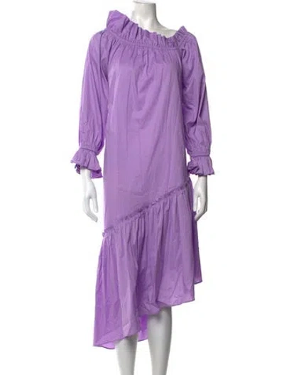 Pre-owned The Lulo Project Off-the-shoulder Midi Length Dress In Purple