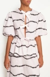 The Lulo Project Orquid Tie Front Stretch Cotton Top In Beige Waves