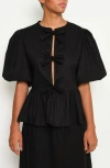 The Lulo Project Orquid Tie Front Stretch Cotton Top In Black