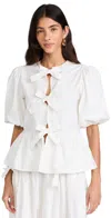 The Lulo Project Orquid Tie Front Stretch Cotton Top In Crudo
