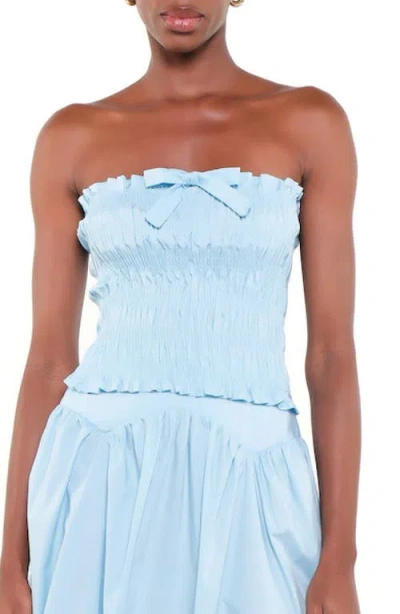 The Lulo Project Penny Strapless Smock Stretch Cotton Top In Blue