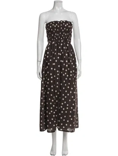 Pre-owned The Lulo Project Polka Dot Print Midi Length Dress W/ Tags In Brown