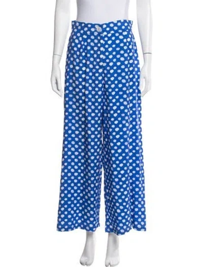 Pre-owned The Lulo Project Polka Dot Print Wide Leg Pants In Blue