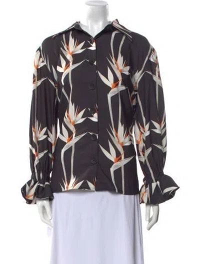 Pre-owned The Lulo Project Printed Long Sleeve Button-up Top W/ Tags In Black