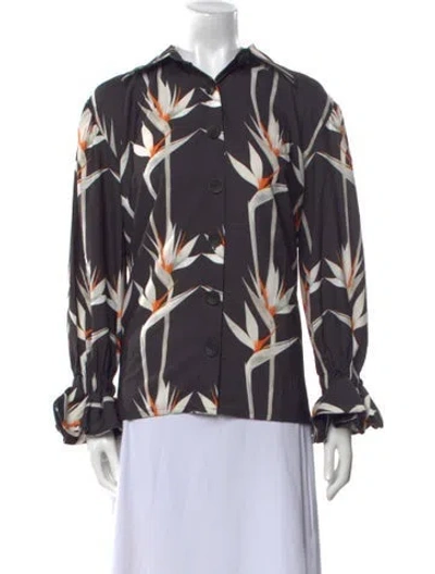 Pre-owned The Lulo Project Printed Long Sleeve Button-up Top W/ Tags In Black