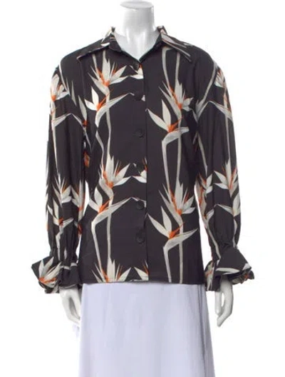 Pre-owned The Lulo Project Printed Long Sleeve Button-up Top W/ Tags In Black