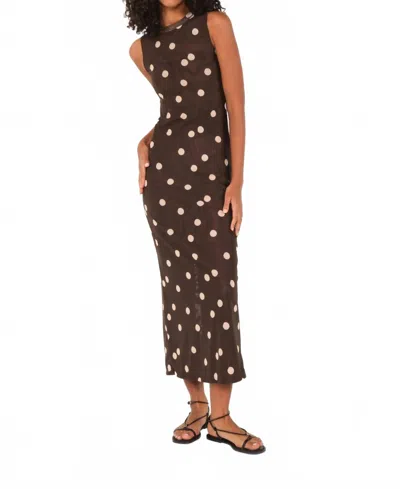 The Lulo Project Salty Midi Dress In Brown Polka Dot Mesh