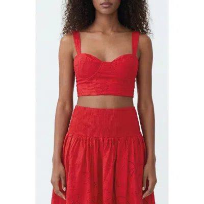 The Lulo Project Seamed Broderie Anglaise Bustier Top In Red