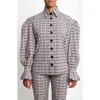 The Lulo Project Sotomayor Puff Sleeve Button-up Shirt In Gray