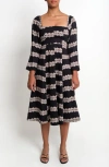 The Lulo Project Square Dance Stretch Cotton Midi Dress In Multi