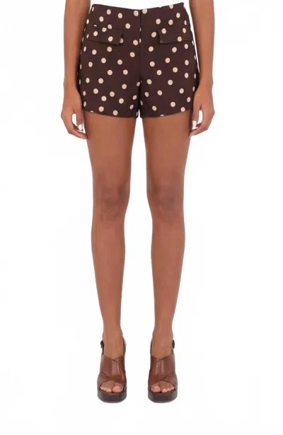 The Lulo Project Stella High Rise Shorts In Brown Polka Dot Linen