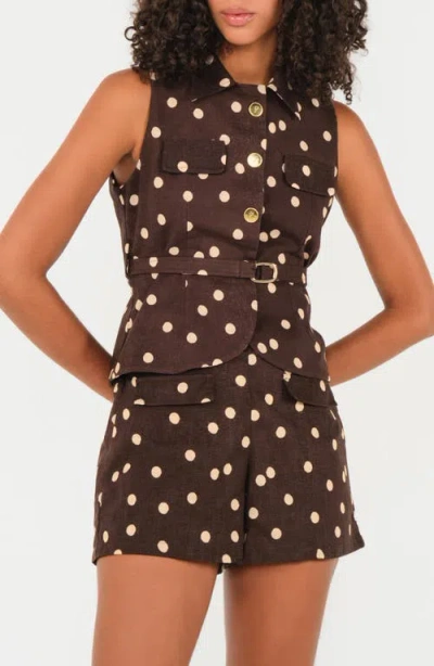 The Lulo Project Stellas Belted Sleeveless Button-up Shirt In Brown