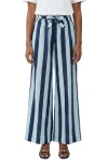 The Lulo Project Stripe Drawstring Wide Leg Pants In Blue