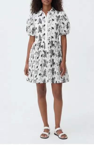 The Lulo Project Sundown Mini Shirt Dress In Off-white Bird Eyelet Cotton In Multi