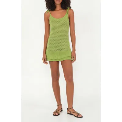 The Lulo Project Suntrace Open Stitch Minidress In Green