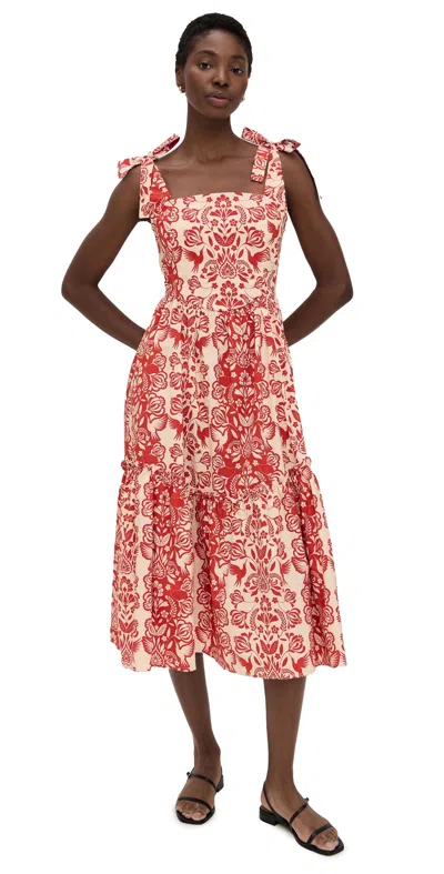 The Lulo Project The Backbone Dress Red Folk Paisly In Brown