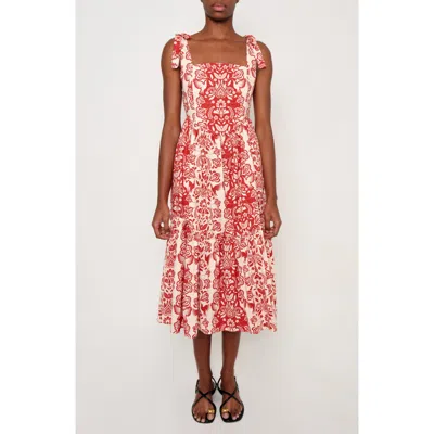 The Lulo Project The Backbone Stretch Cotton Midi Sundress In Red Folk Paisley