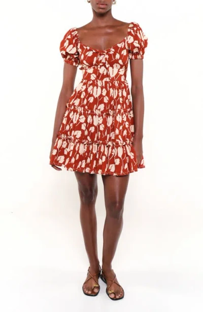 The Lulo Project The Bloom Puff Sleeve Tiered Stretch Cotton Minidress In Multi