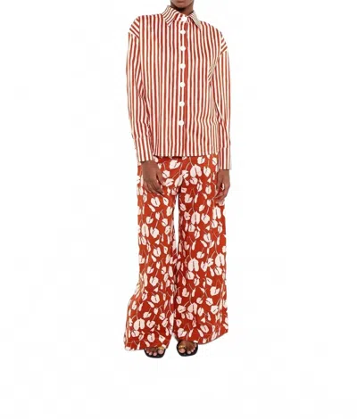 The Lulo Project The Ceremony Long Sleeve Shirt In Heritage Stripes Maxi Red In Multi