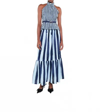 The Lulo Project The Crustacean Maxi Skirt In Heritage Stripes Blue In Multi