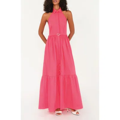 The Lulo Project The Horizon Belted Ruffle Hem Sleeveless Maxi Dress In Pink