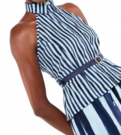 The Lulo Project The Horizon Halter Top In Heritage Stripes Mini Blue In Multi