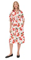The Lulo Project Marina Floral Stretch Cotton Midi Shirtdress In Orange Bloom Beige