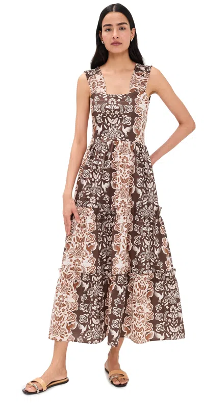 The Lulo Project The New Sunset Dress Brown Folk Paisley In Multi