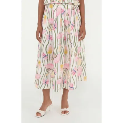 The Lulo Project The Reef Print Pleated Linen & Cotton Maxi Skirt