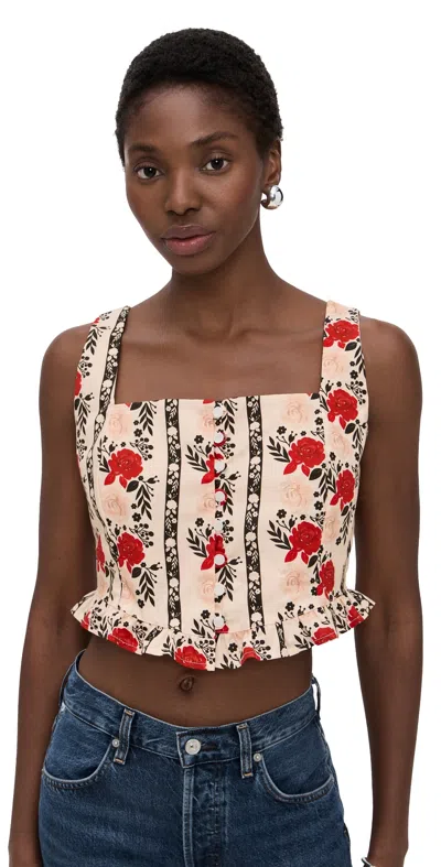The Lulo Project The Slilent Front Bustier Top Beige Laced In Bloom In Multi