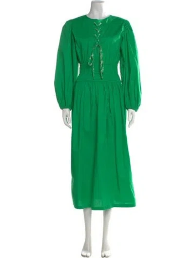 Pre-owned The Lulo Project Tie Neck Midi Length Dress In Green