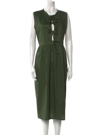 Pre-owned The Lulo Project Tie Neck Midi Length Dress W/ Tags In Green