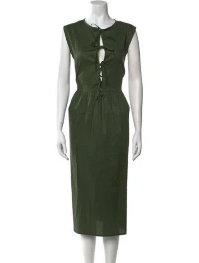 Pre-owned The Lulo Project Tie Neck Midi Length Dress W/ Tags In Green