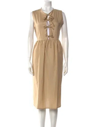 Pre-owned The Lulo Project Tie Neck Midi Length Dress W/ Tags In Neutral