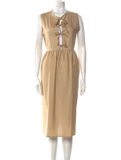 Pre-owned The Lulo Project Tie Neck Midi Length Dress W/ Tags In Neutral