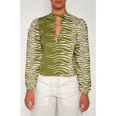 The Lulo Project Tulum Snakeskin Print Cotton Top In Green
