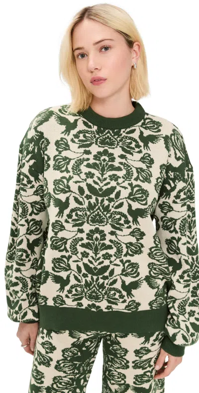The Lulo Project Unnamed Pullover Sweater Green Folk Paisley
