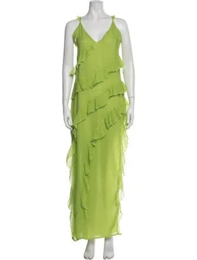 Pre-owned The Lulo Project V-neck Long Dress W/ Tags In Green