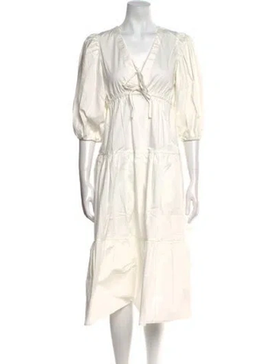 Pre-owned The Lulo Project V-neck Midi Length Dress In Neutral