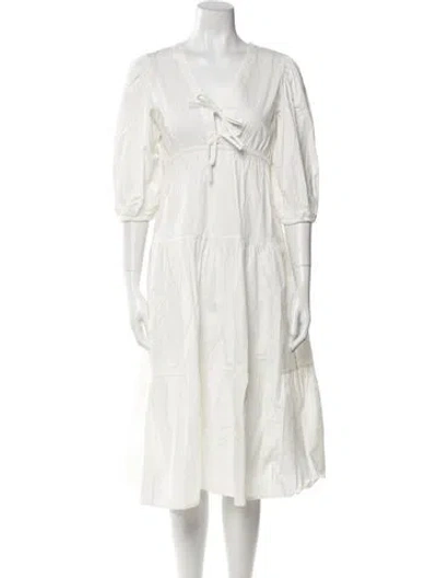 Pre-owned The Lulo Project V-neck Midi Length Dress In Neutral