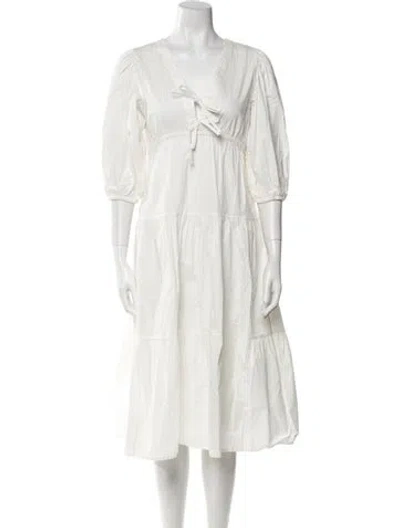 Pre-owned The Lulo Project V-neck Midi Length Dress In Neutral