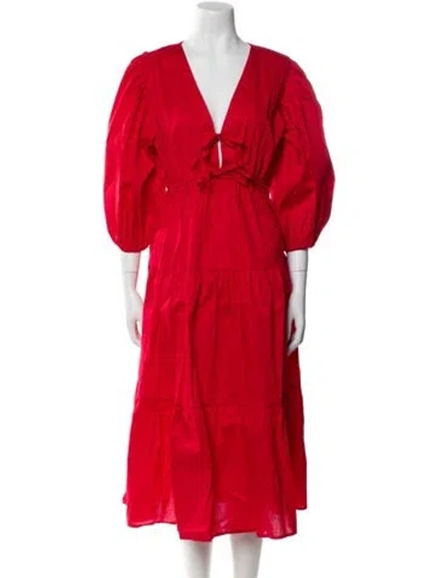 Pre-owned The Lulo Project V-neck Midi Length Dress In Red