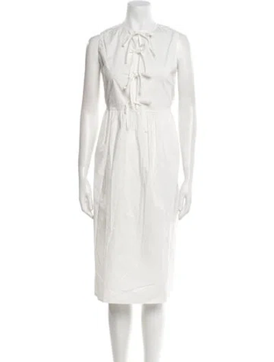 Pre-owned The Lulo Project V-neck Midi Length Dress W/ Tags In White