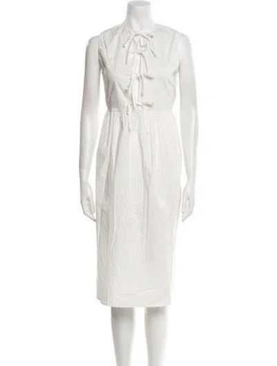 Pre-owned The Lulo Project V-neck Midi Length Dress W/ Tags In White